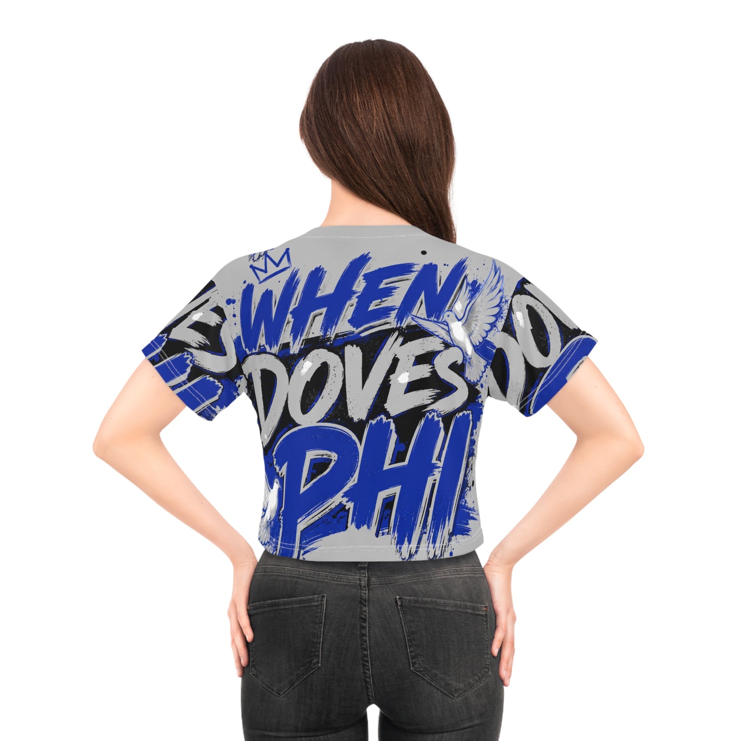 When Doves Phi Crop Tee — Bold Graffiti Sorority Crop Top