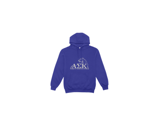 Alpha Sigma Kappa sorority hoodie with ASK Greek letters and Women in Technical Studies design in blue sorority apparel.
