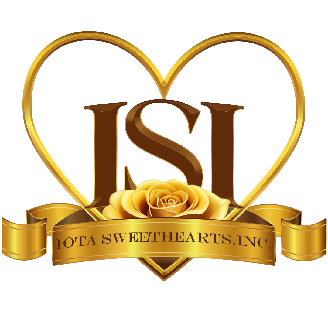 Iota Sweethearts, Inc. logo featuring gold heart, rose, and ISI letters representing Iota Sweethearts sisterhood and Greek organization pride.