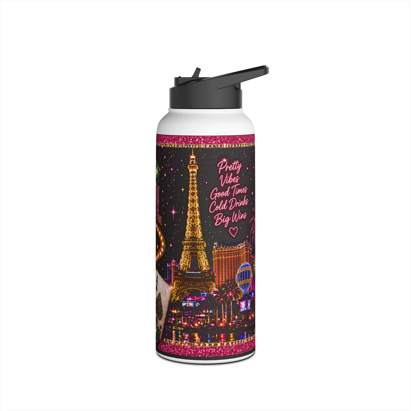 Las Vegas Pretty Girl Stainless Steel Water Bottle — Sparkling Casino Design