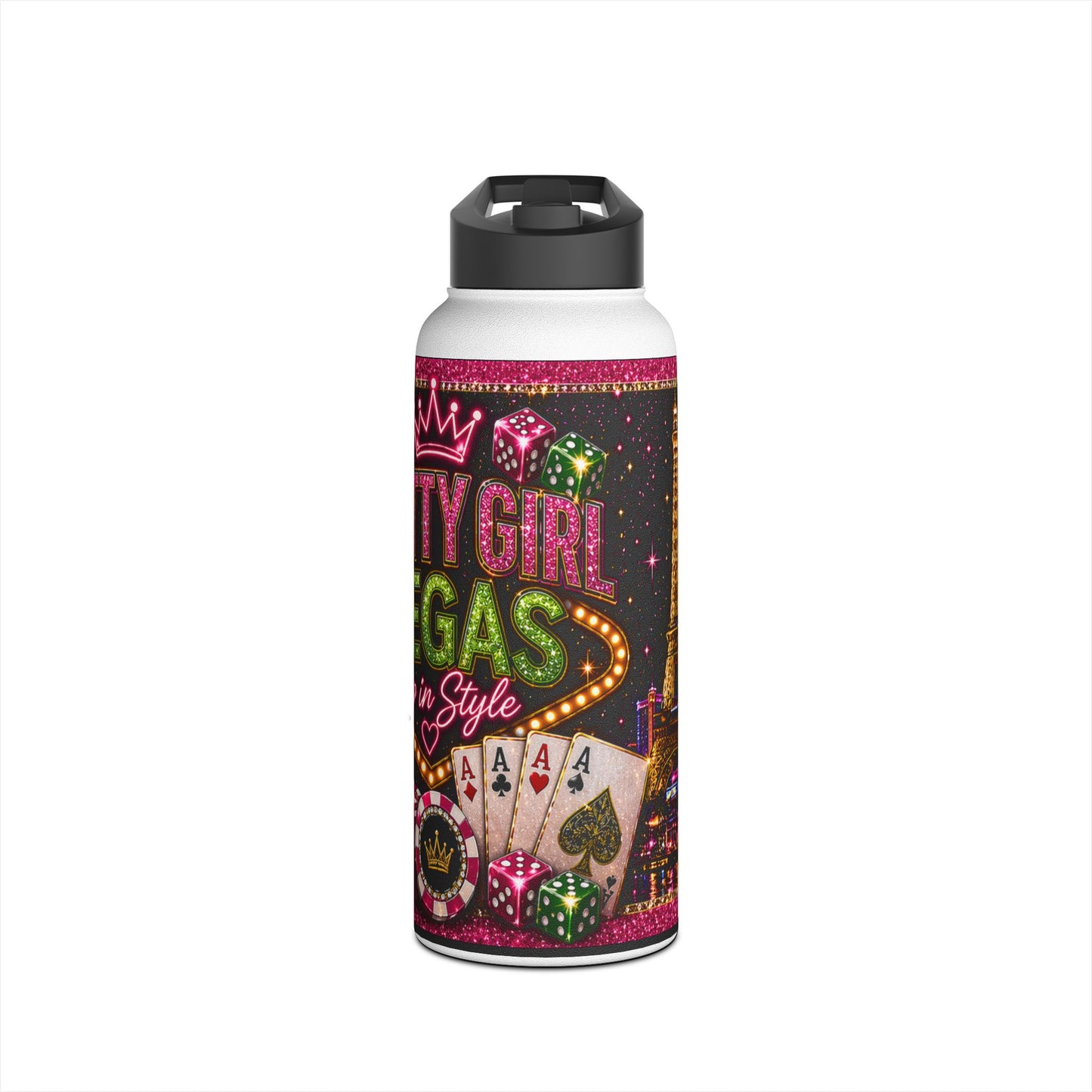 Las Vegas Pretty Girl Stainless Steel Water Bottle — Sparkling Casino Design