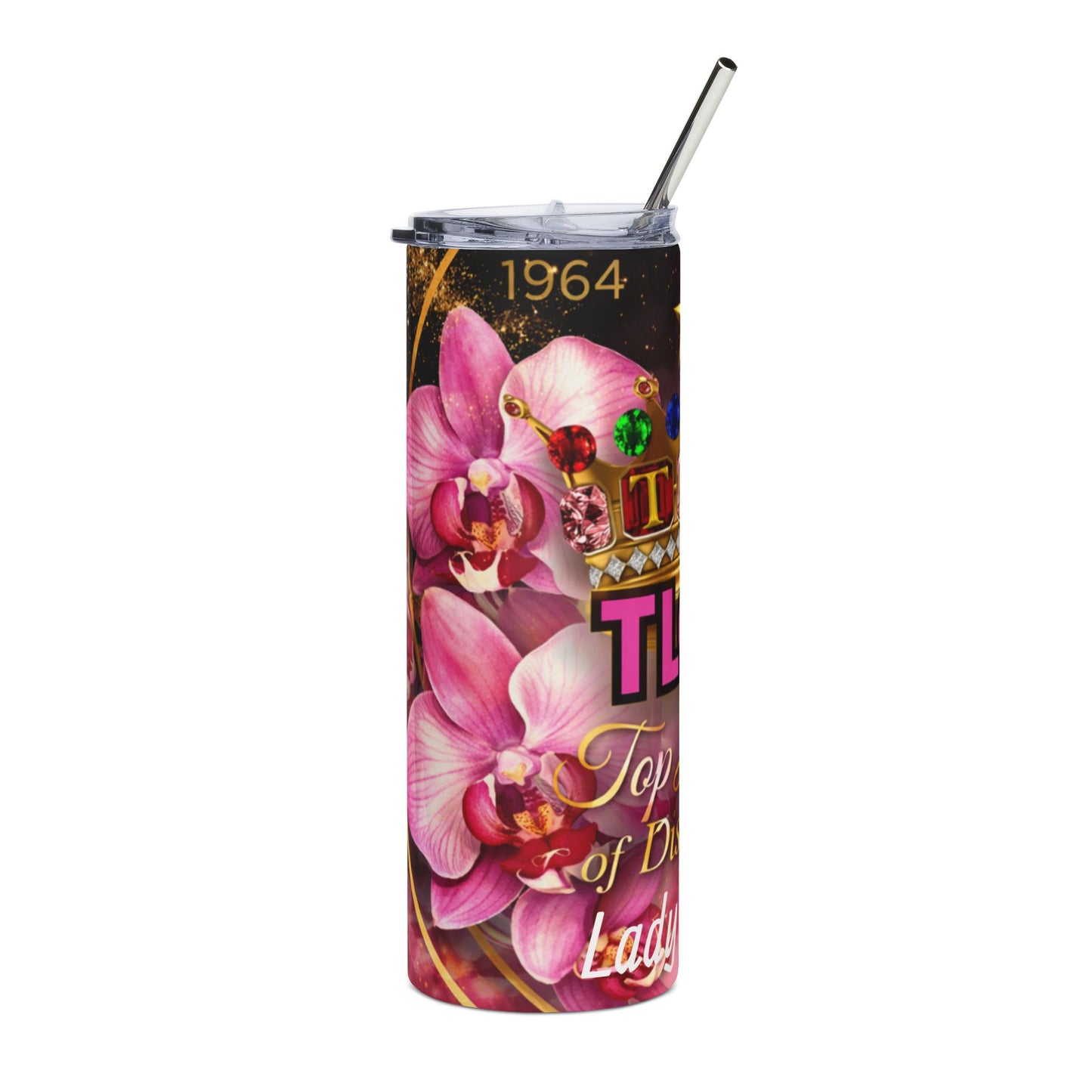 TLOD Crown Luxe Personalized Tumbler – Top Ladies of Distinction 20oz Skinny Tumbler with Straw | Custom Name Gift