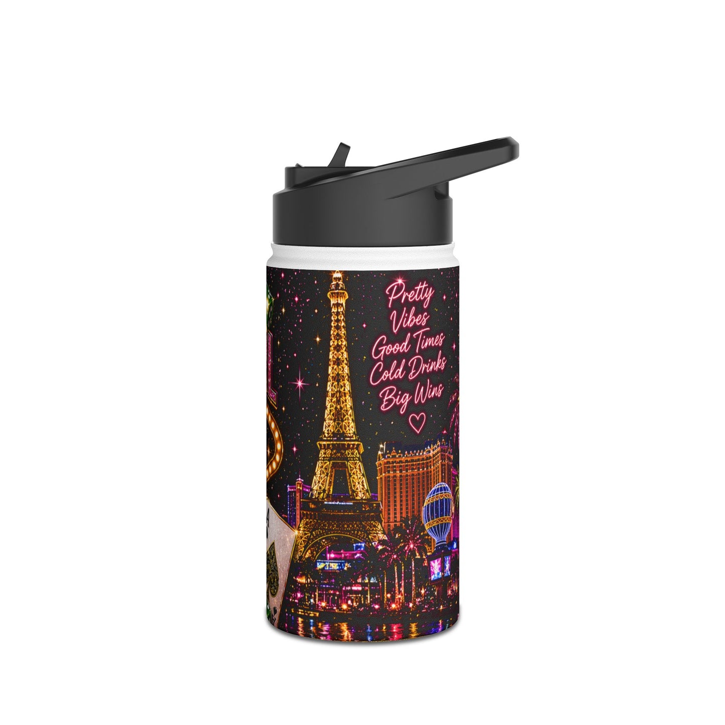 Las Vegas Pretty Girl Stainless Steel Water Bottle — Sparkling Casino Design