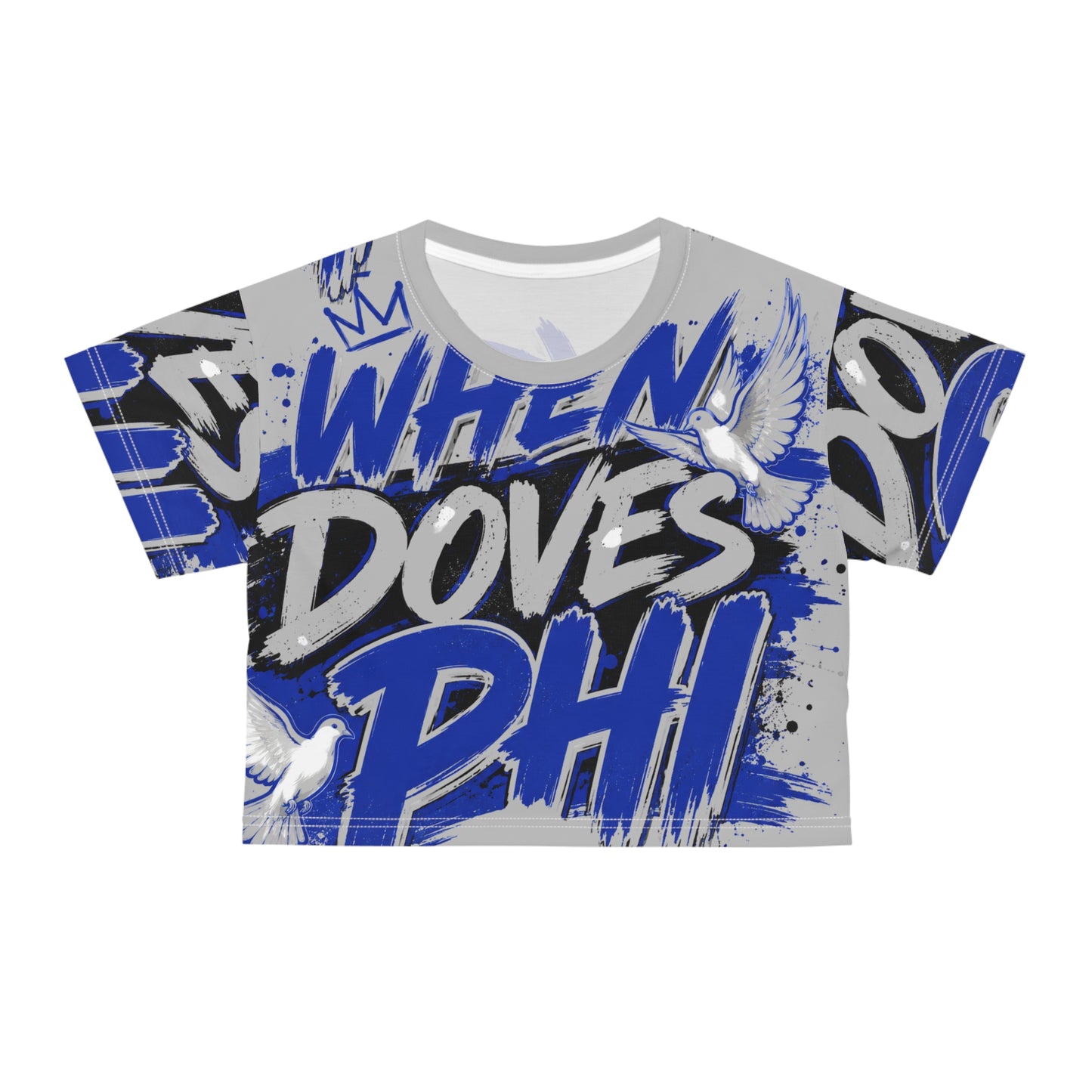 When Doves Phi Crop Tee — Bold Graffiti Sorority Crop Top