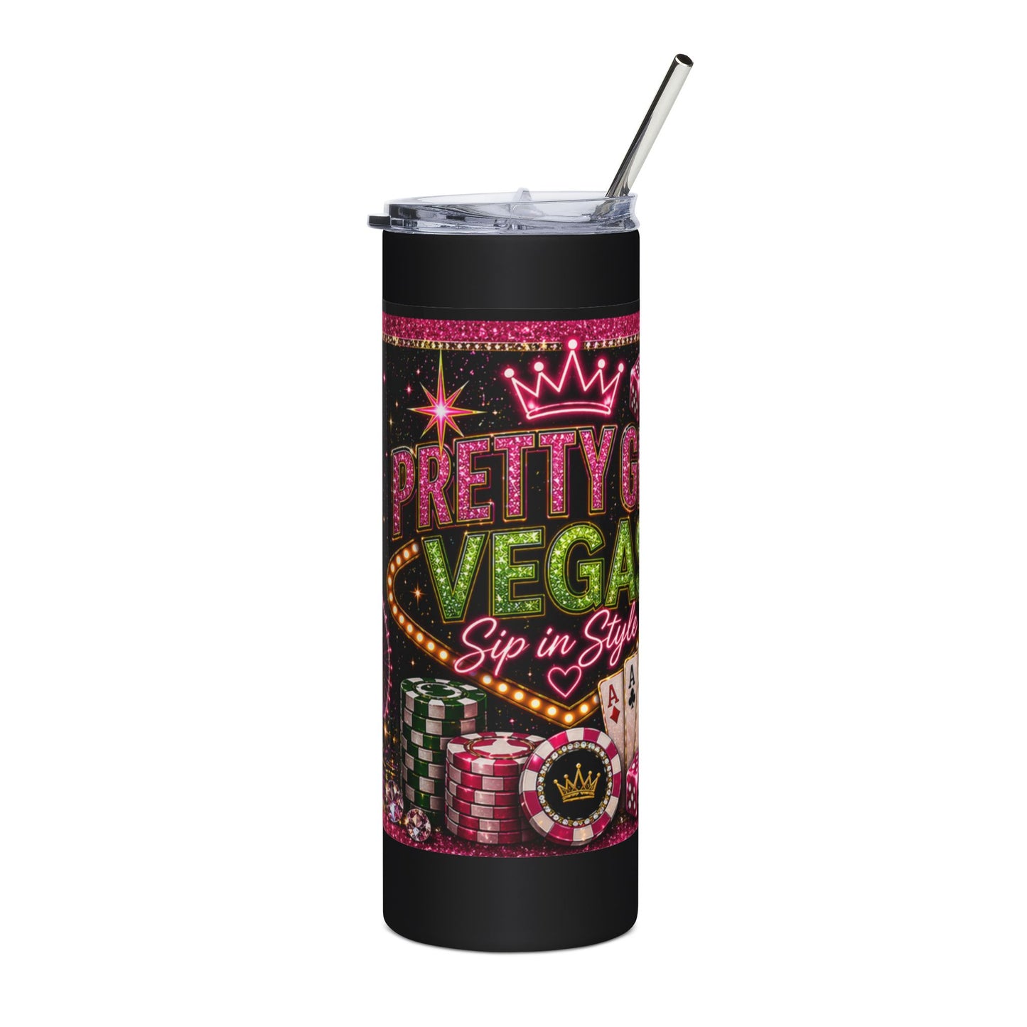 Pretty Girl Vegas 20oz Tumbler – Luxury Casino Glam Stainless Steel Travel Mug | Vegas Girls Trip Drinkware | Gifts for Women