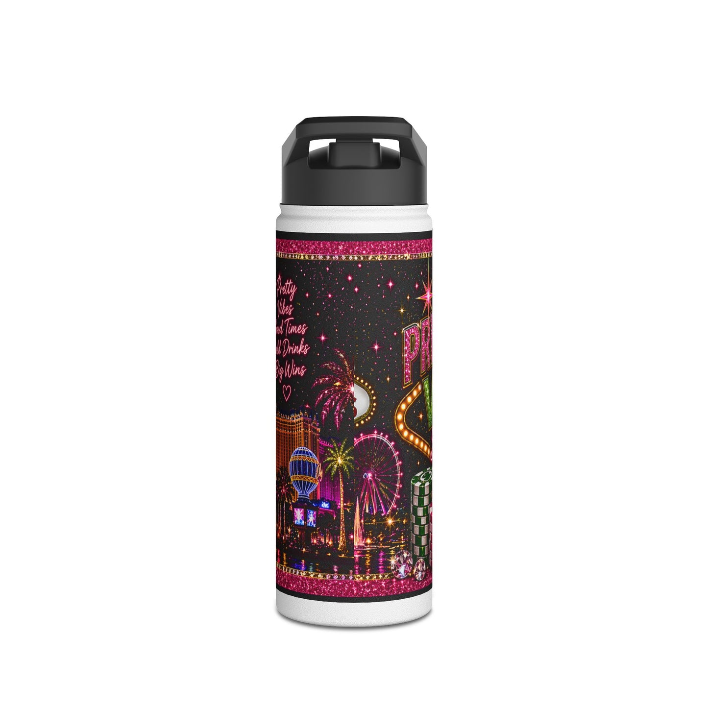 Las Vegas Pretty Girl Stainless Steel Water Bottle — Sparkling Casino Design