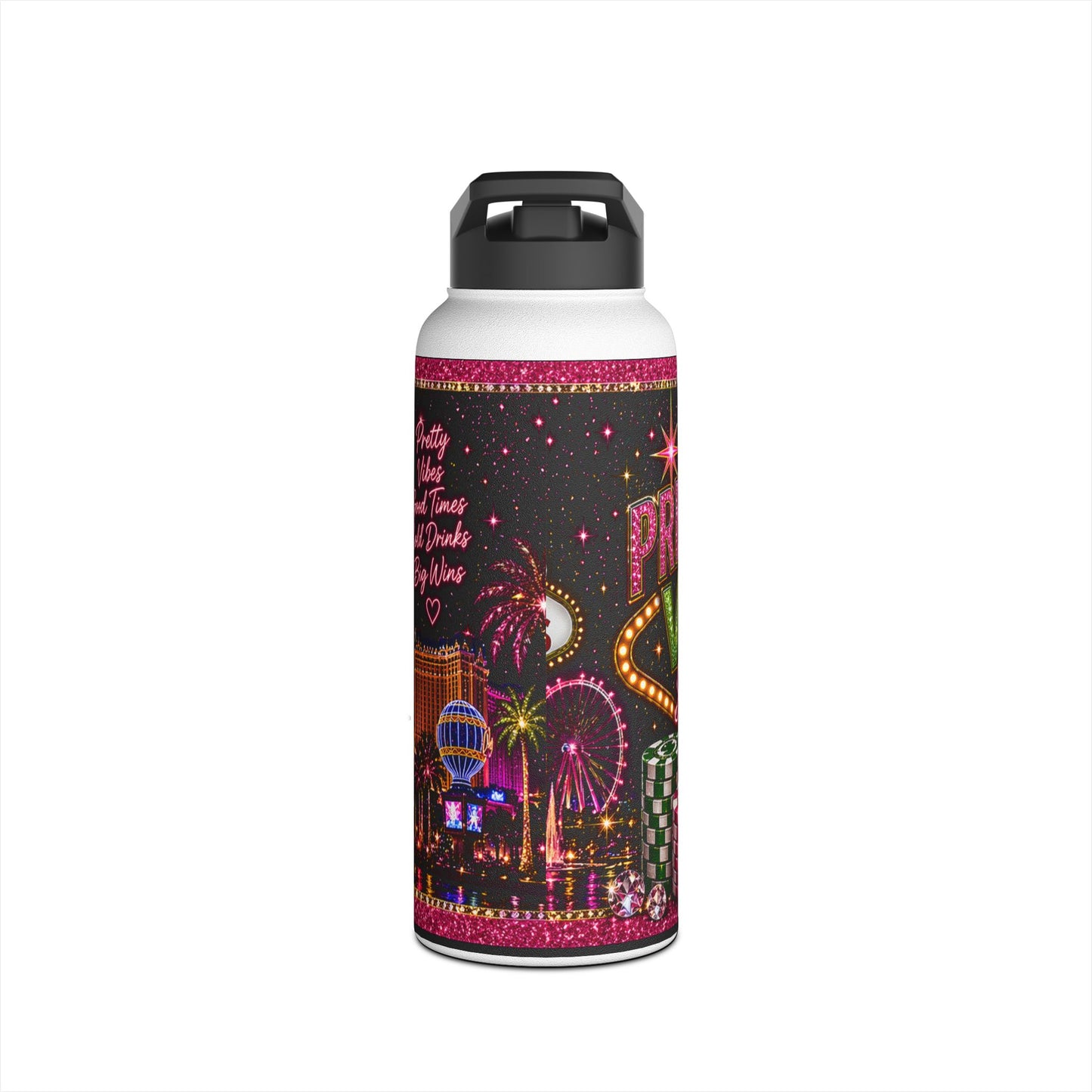Las Vegas Pretty Girl Stainless Steel Water Bottle — Sparkling Casino Design