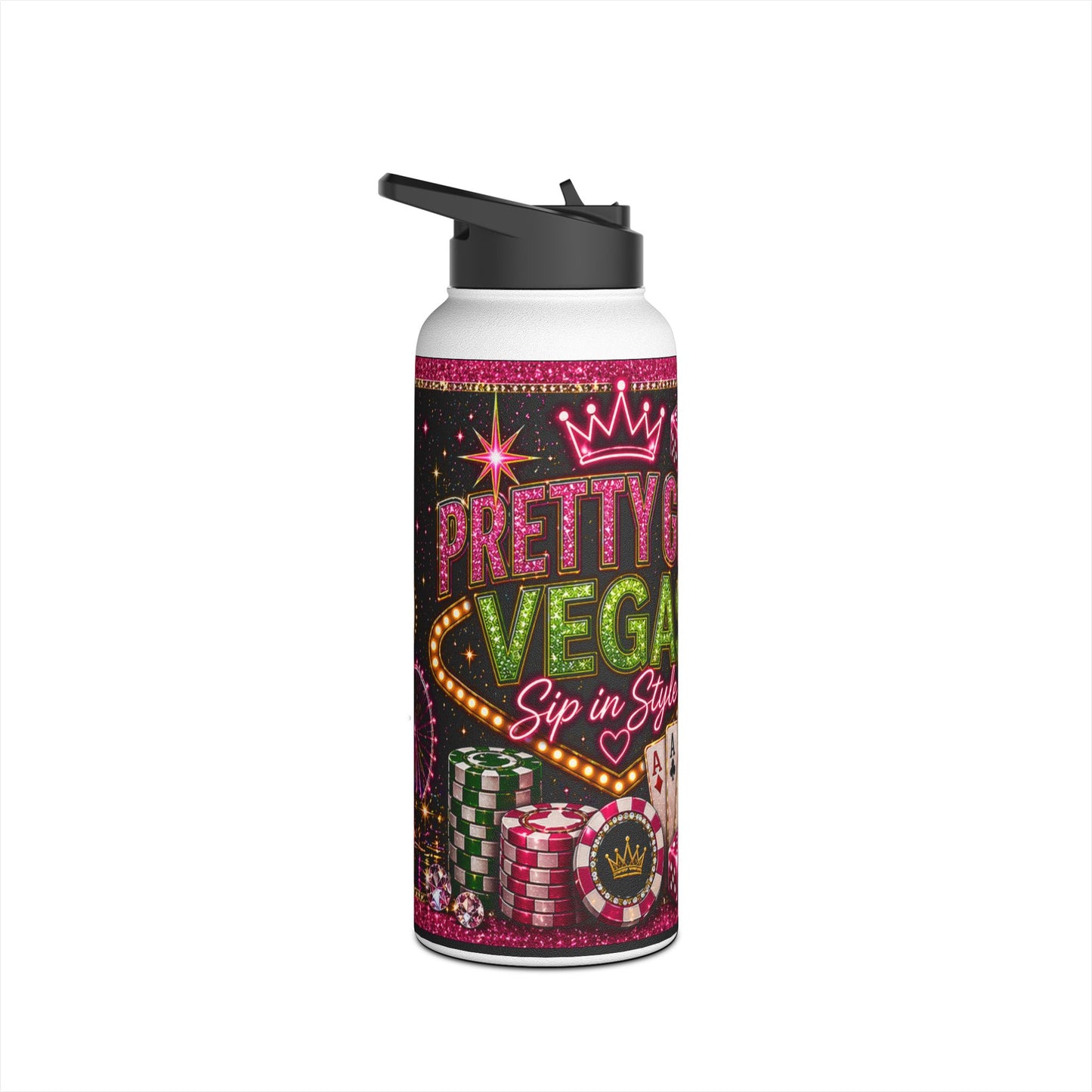 Las Vegas Pretty Girl Stainless Steel Water Bottle — Sparkling Casino Design