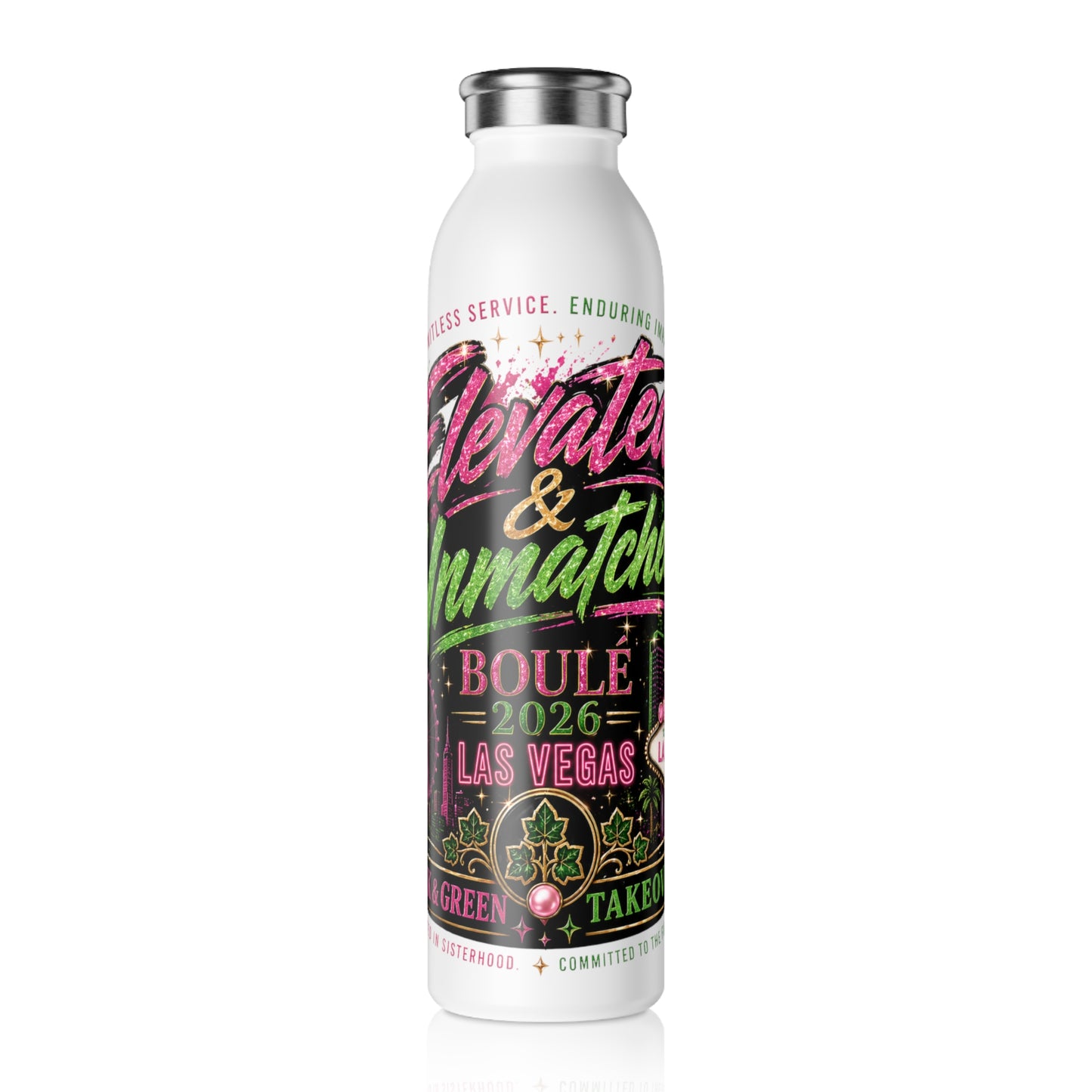 Boulé 2026 Las Vegas Insulated Water Bottle – “Elevated & Unmatched” Pink & Green Takeover | Stainless Steel Travel Bottle