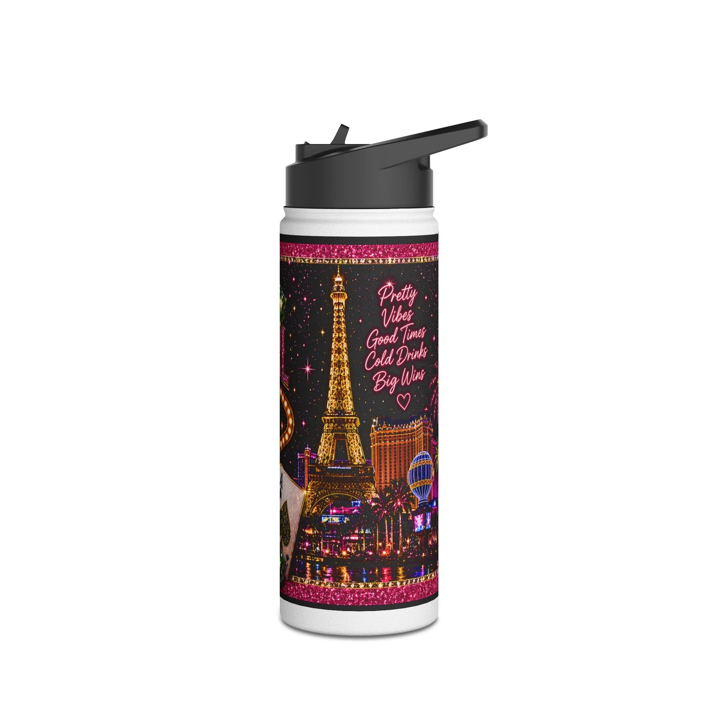 Las Vegas Pretty Girl Stainless Steel Water Bottle — Sparkling Casino Design