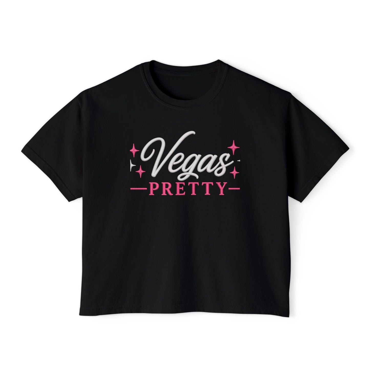 Vegas Pretty Boxy Tee – Retro Pink Sparkle Graphic Shirt