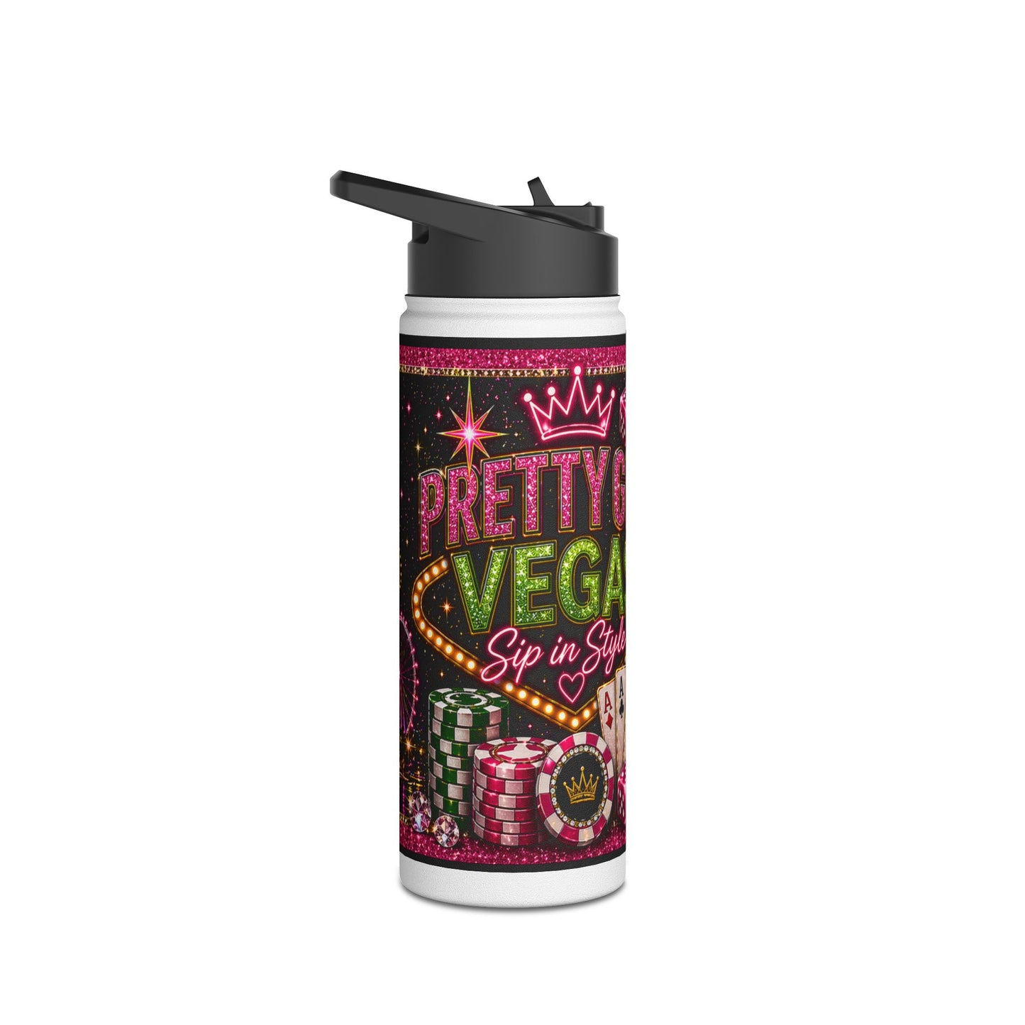 Las Vegas Pretty Girl Stainless Steel Water Bottle — Sparkling Casino Design