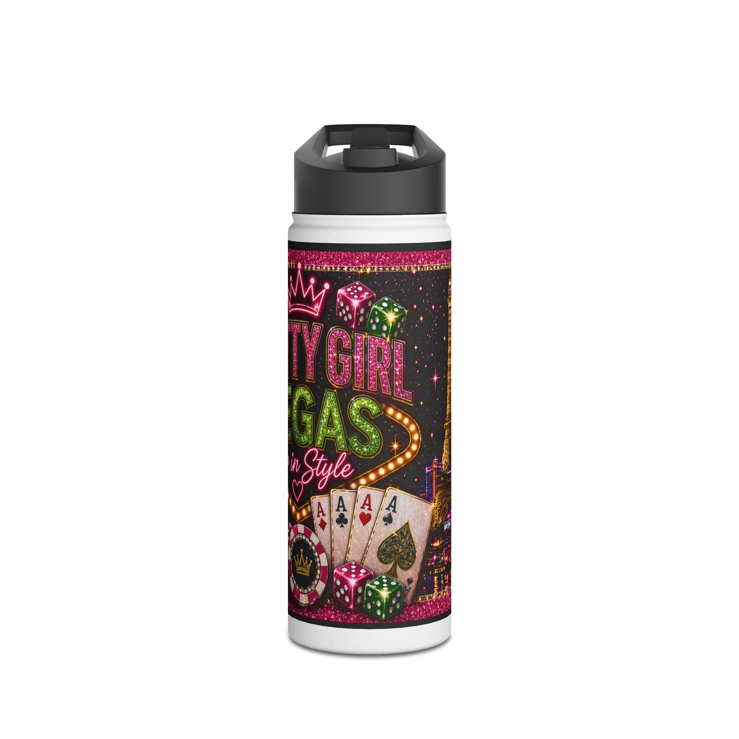 Las Vegas Pretty Girl Stainless Steel Water Bottle — Sparkling Casino Design
