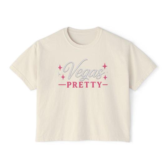 Vegas Pretty Boxy Tee – Retro Pink Sparkle Graphic Shirt