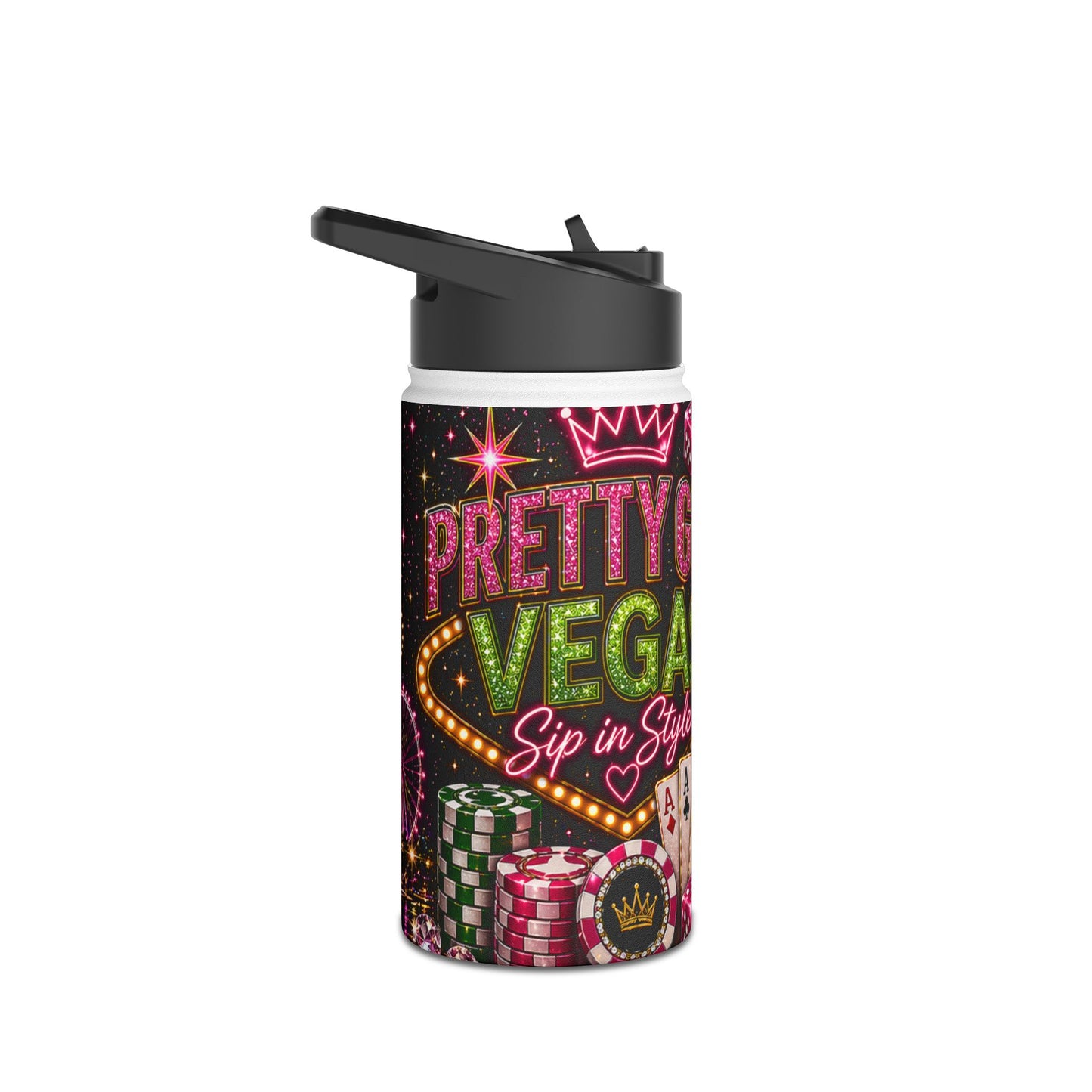 Las Vegas Pretty Girl Stainless Steel Water Bottle — Sparkling Casino Design
